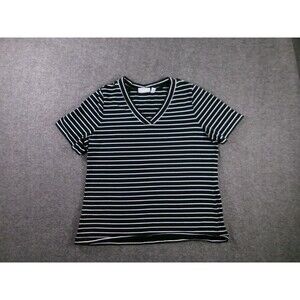 D Co Top Women Large Black White Striped Base Layer Capsule Casual V Neck Basic